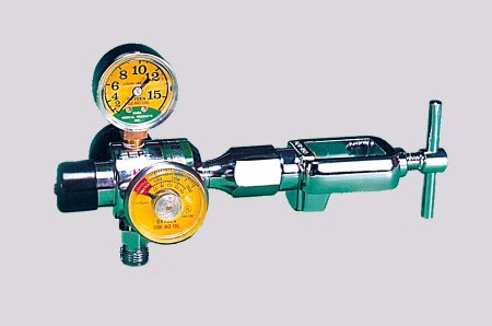 Regulator Adjustable Flow Oxygen For C, D & E Cylinders, CGA-870 Yoke2-15 LPM, connection type CGA-870 Yoke w/contents gauge by MADA Medical Products, Inc.  ID 1335-15